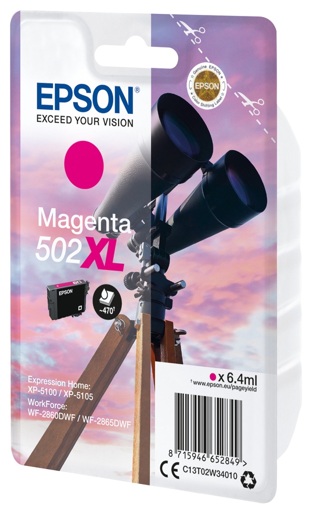 ORIGINAL Epson Cartuccia d'inchiostro magenta C13T02W34010 502XL ~470 Seiten 6,4ml