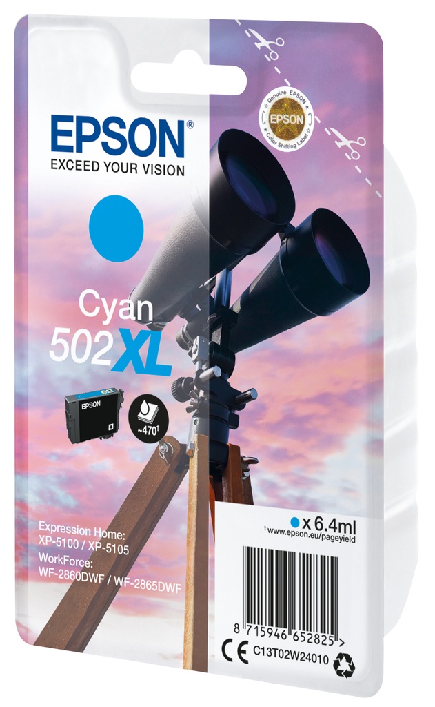 ORIGINAL Epson Cartuccia d'inchiostro ciano C13T02W24010 502XL ~470 Seiten 6,4ml