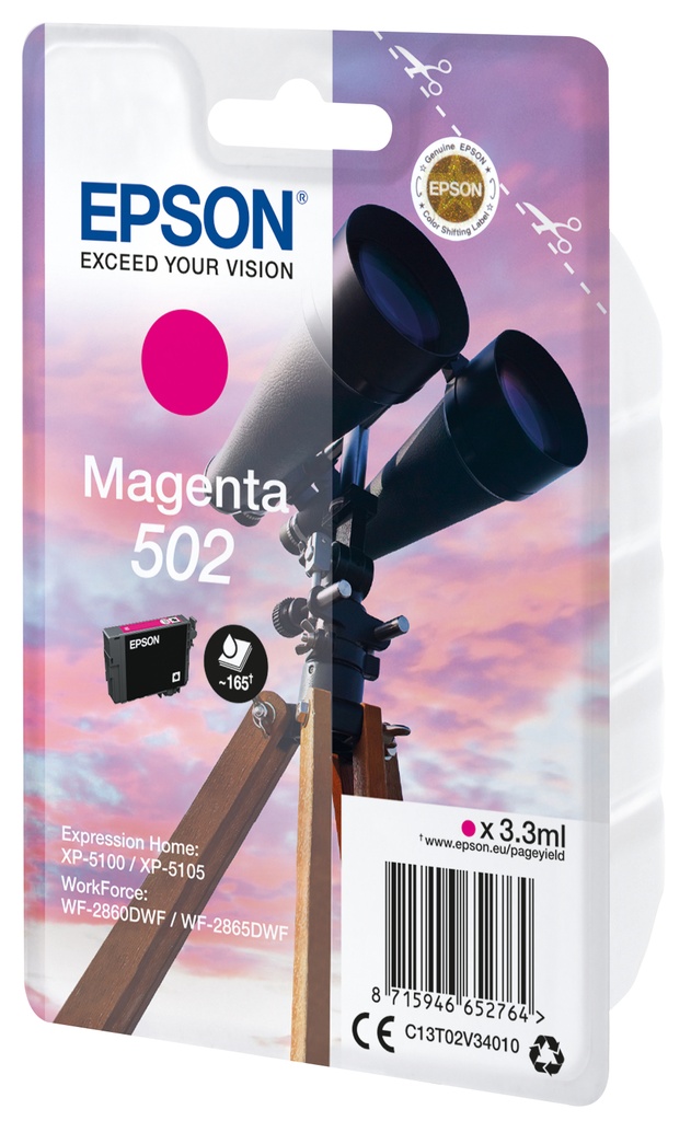 ORIGINAL Epson Cartuccia d'inchiostro magenta C13T02V34010 502 ~165 Seiten 3,3ml