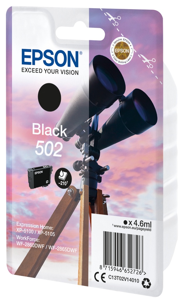 [C13T02V14010] ORIGINAL Epson Cartuccia d'inchiostro nero C13T02V14010 502 ~210 Seiten 4,6ml