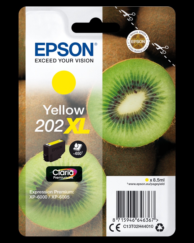 ORIGINAL Epson Cartuccia d'inchiostro giallo C13T02H44010 202XL ~650 Seiten 8,5ml