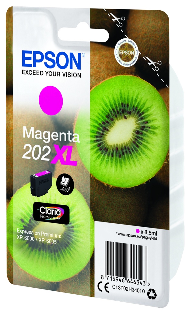 ORIGINAL Epson Cartuccia d'inchiostro magenta C13T02H34010 202XL ~650 Seiten 8,5ml