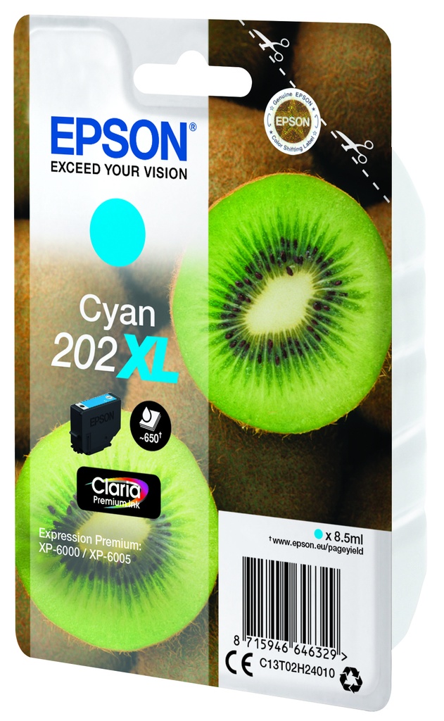ORIGINAL Epson Cartuccia d'inchiostro ciano C13T02H24010 202XL ~650 Seiten 8,5ml