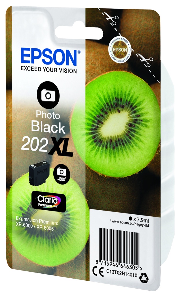 ORIGINAL Epson Cartuccia d'inchiostro Nero (Foto) C13T02H14010 202XL ~800 Seiten 7,9ml