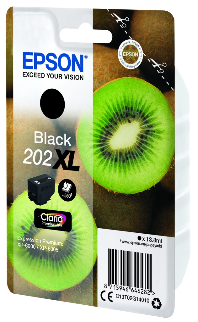 ORIGINAL Epson Cartuccia d'inchiostro nero C13T02G14010 202XL ~550 Seiten 13,8ml