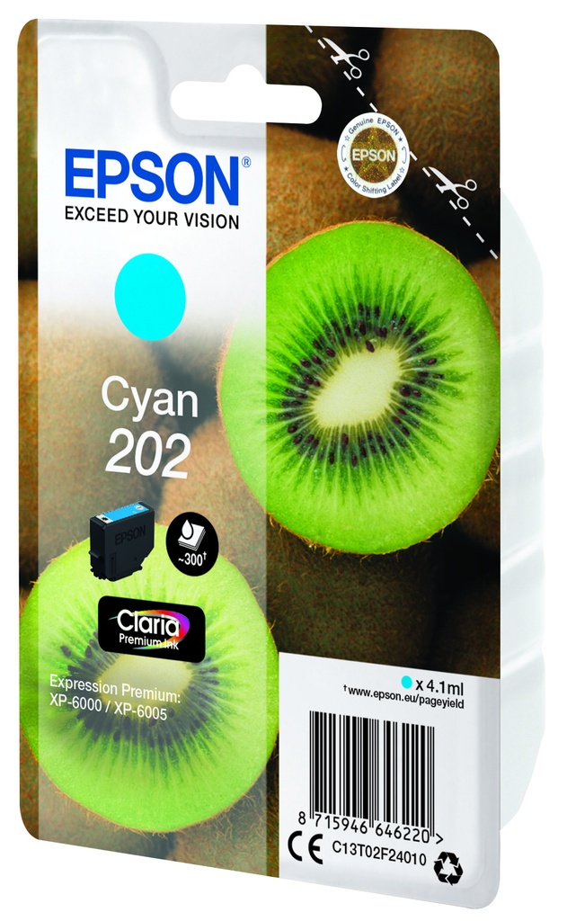 ORIGINAL Epson Cartuccia d'inchiostro ciano C13T02F24010 202 ~300 Seiten 4,1ml