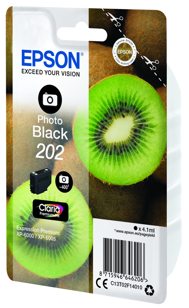 ORIGINAL Epson Cartuccia d'inchiostro Nero (Foto) C13T02F14010 202 ~400 Seiten 4,1ml
