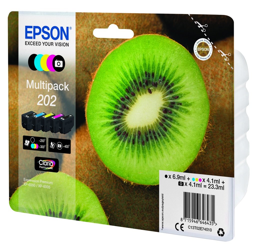 ORIGINAL Epson Multipack nero / ciano / magenta / giallo C13T02E74010 202 ~1550 Seiten