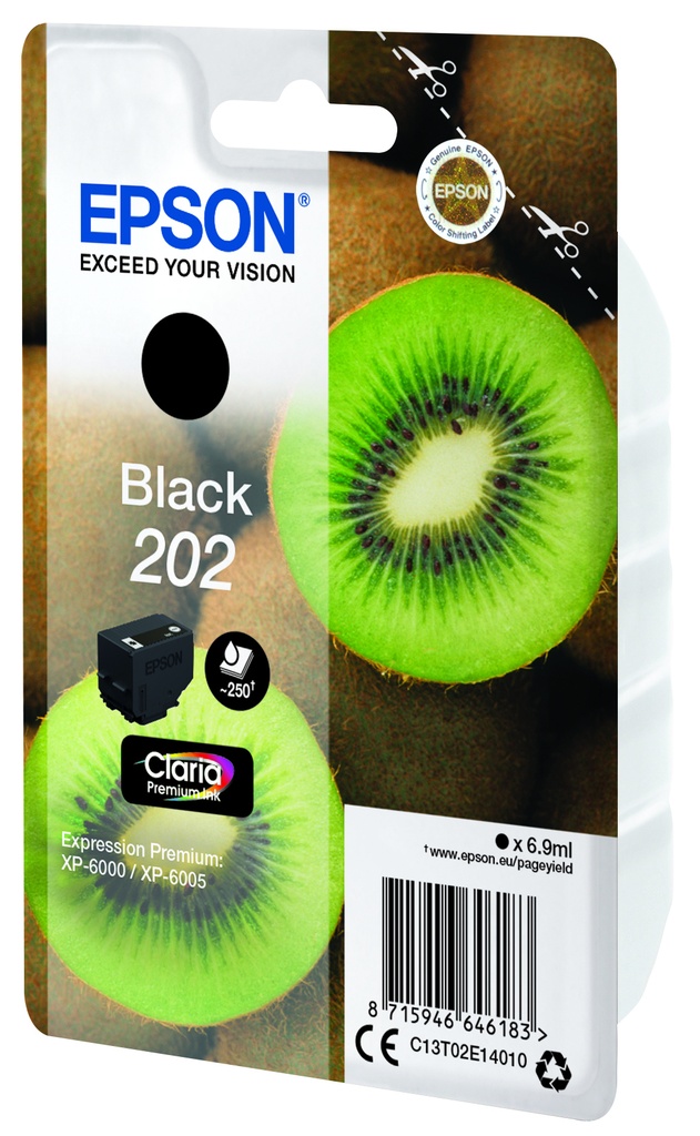 ORIGINAL Epson Cartuccia d'inchiostro nero C13T02E14010 202 ~250 Seiten 6,9ml