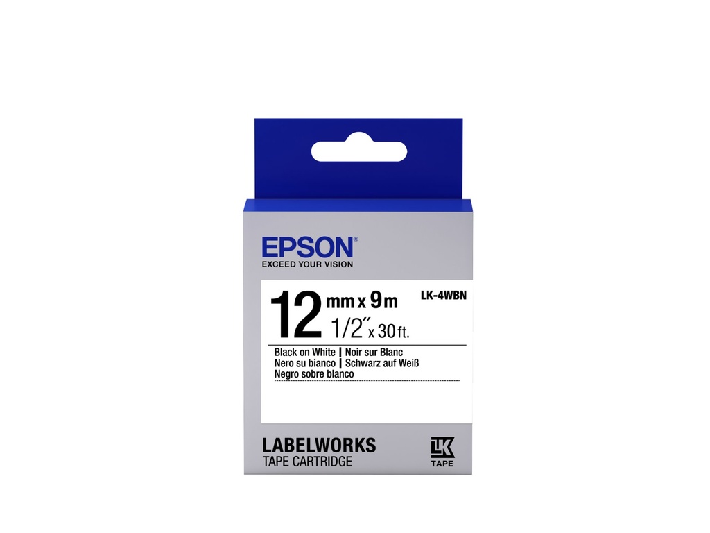 ORIGINAL Epson Nastro Nero su bianco LK-4WBN C53S654021 12 mm x 9 m