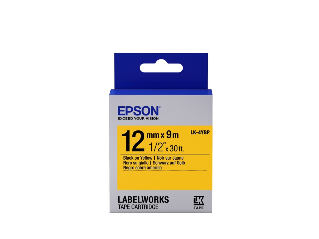 [C53S654008] Epson Nastro fondo Pastello Giallo per testo Nero 12/9 LK-4YBP