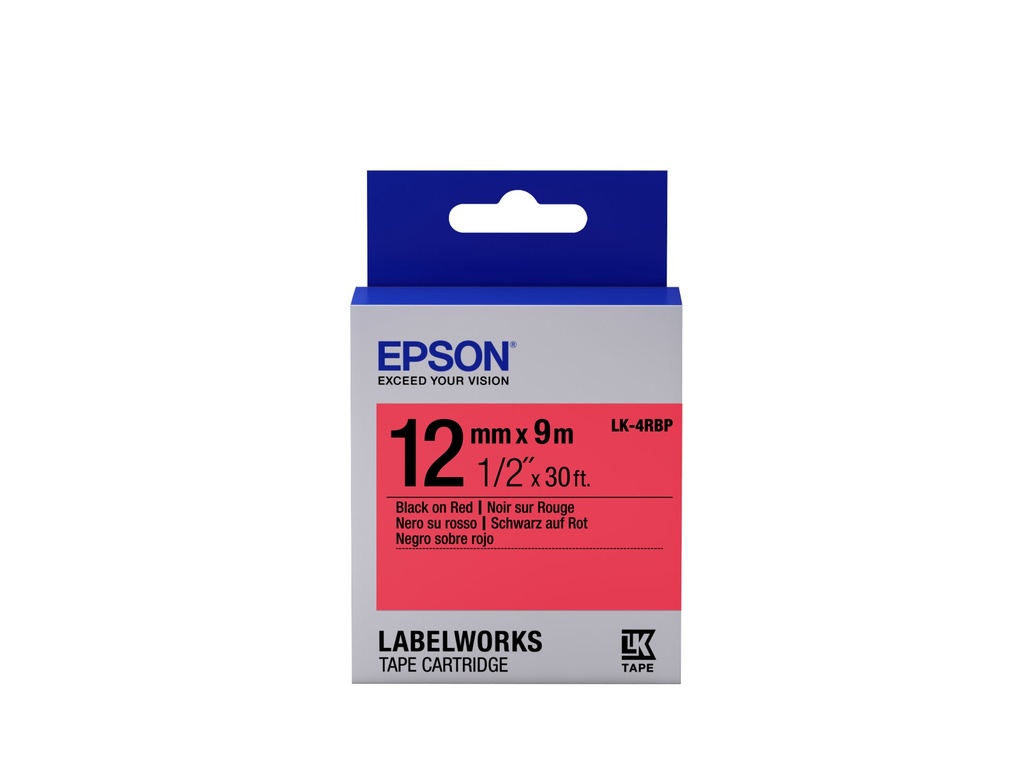[C53S654007] Epson Nastro fondo Pastello Rosso per testo Nero 12/9 LK-4RBP