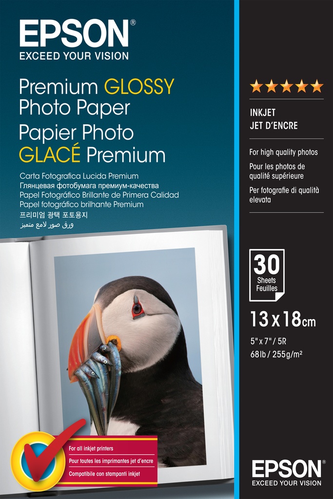 ORIGINAL Epson Carta Bianco C13S042154 Premium Glossy 30 Blatt carta fotografica, 13 x 18 cm, 255 gr/m², 30 pagine, premium, glossy