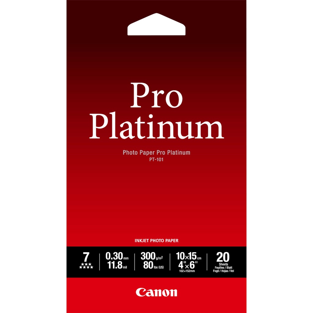 [2768B013] ORIGINAL Canon Carta Bianco 2768B013 PT-101 Carta fotografica, 10 x 15 cm, 300 g/m², 20 fogli, Pro Platinum