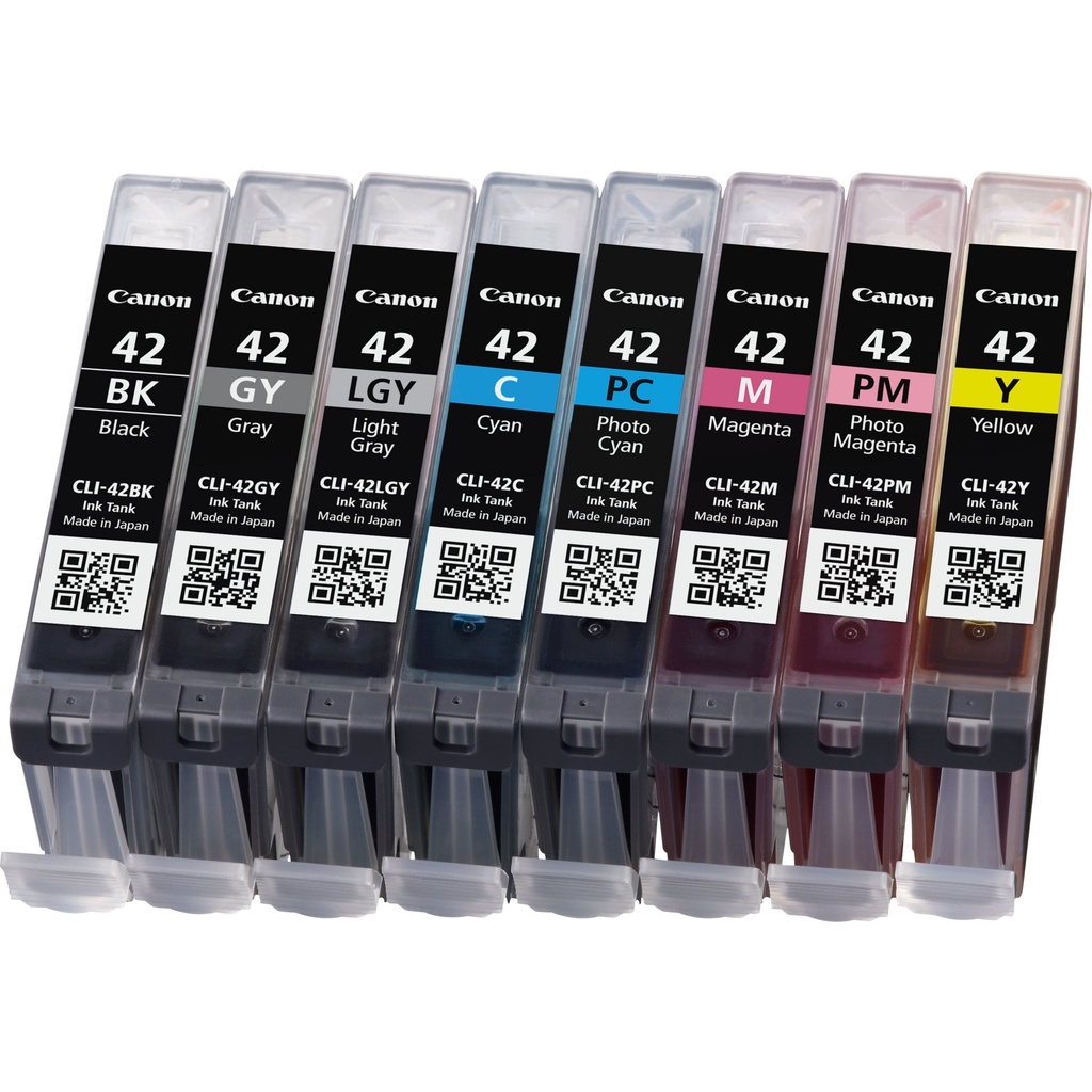 ORIGINAL Canon Multipack nero / ciano / magenta / giallo / Grigio / ciano (chiaro) / magenta (chiaro) / grigio (chiaro) CLI-42 6384B010 ~3988 Seiten 8 cartucce CLI-42: BK +C +M +Y +GY +PC