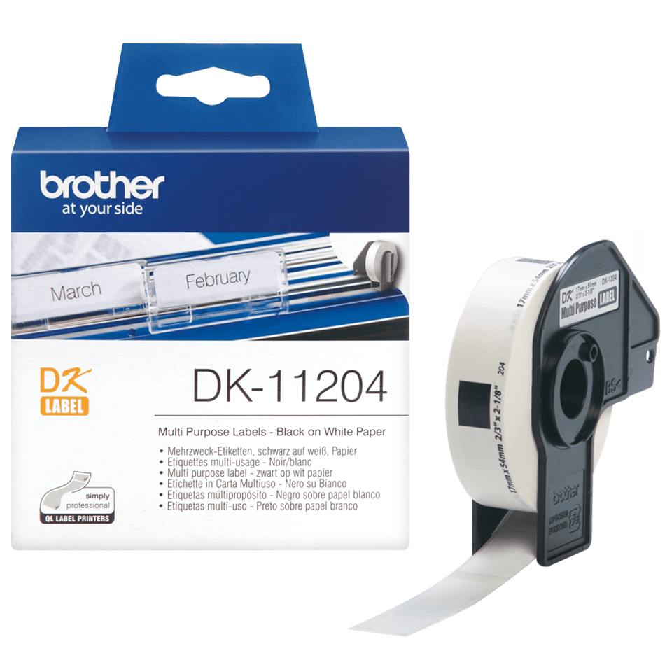 ORIGINAL Brother Etichette Nero su bianco DK-11204 etichette in carta multiuso, 17x54 mm bainco 400 et/ruolo
