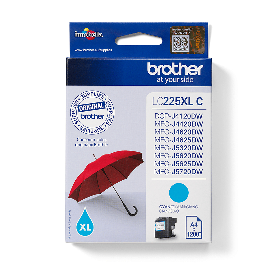 [LC225XLC] ORIGINAL Brother Cartuccia d'inchiostro ciano LC225XLC LC-225XL ~1200 Seiten 11,8ml