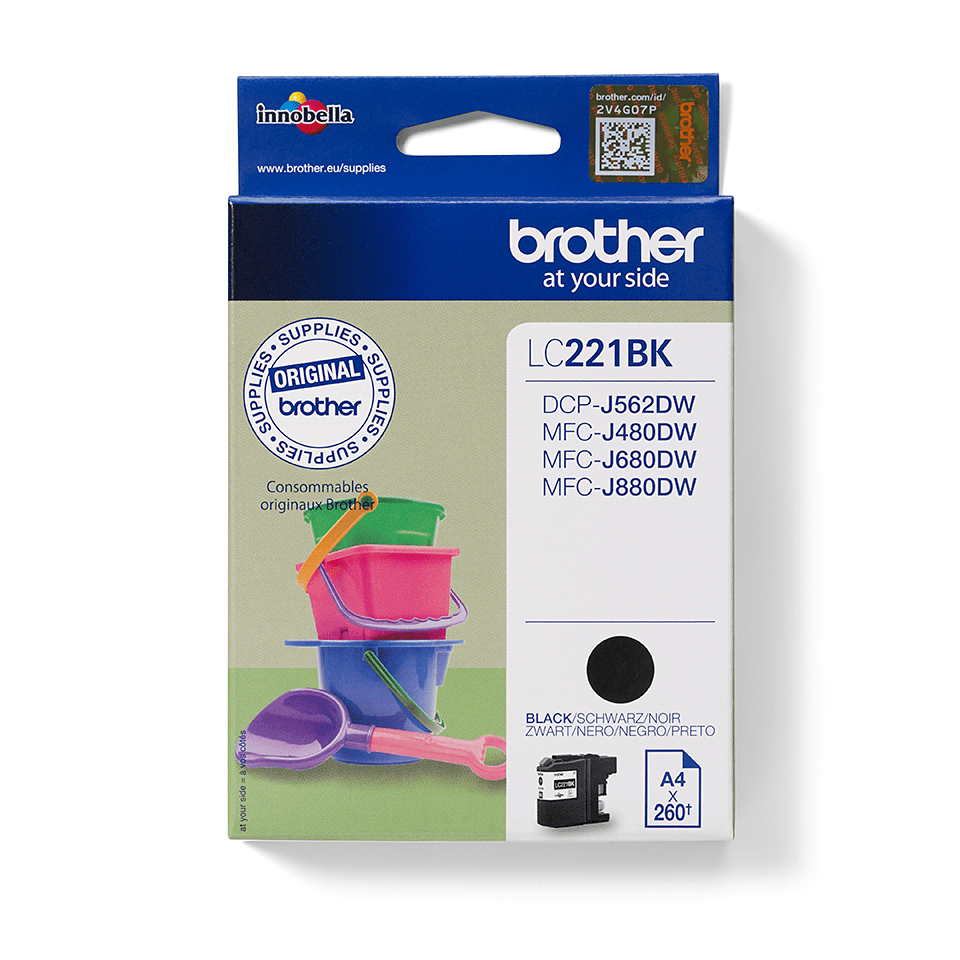 [LC221BK] ORIGINAL Brother Cartuccia d'inchiostro nero LC221BK LC-221 ~300 Seiten 7,1ml