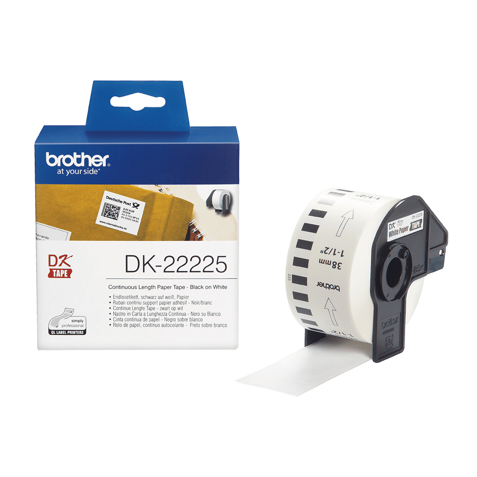 ORIGINAL Brother Etichette Nero su bianco DK-22225 etichetta a lunghezza continua, 38mm x 30,48m