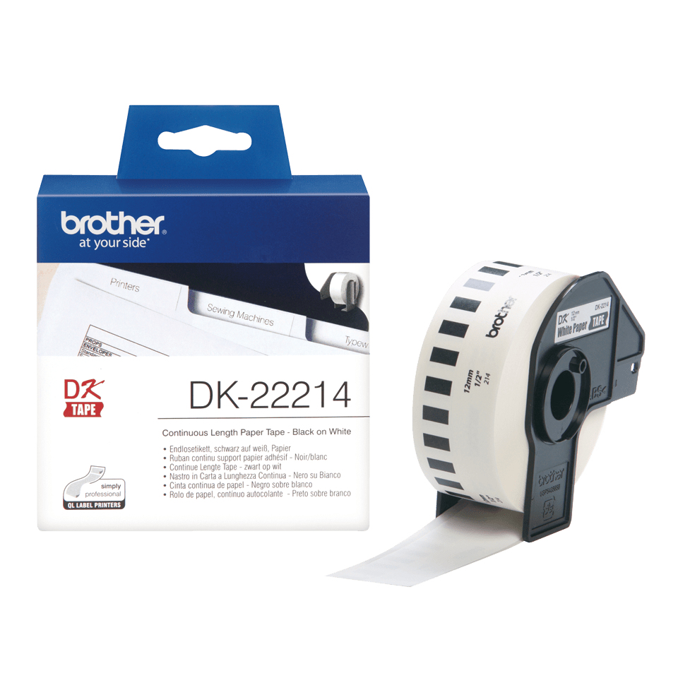 [DK22214] ORIGINAL Brother Etichette Nero su bianco DK-22214 etichetta a lunghezza continua, 12 mm bianco 30,48 m