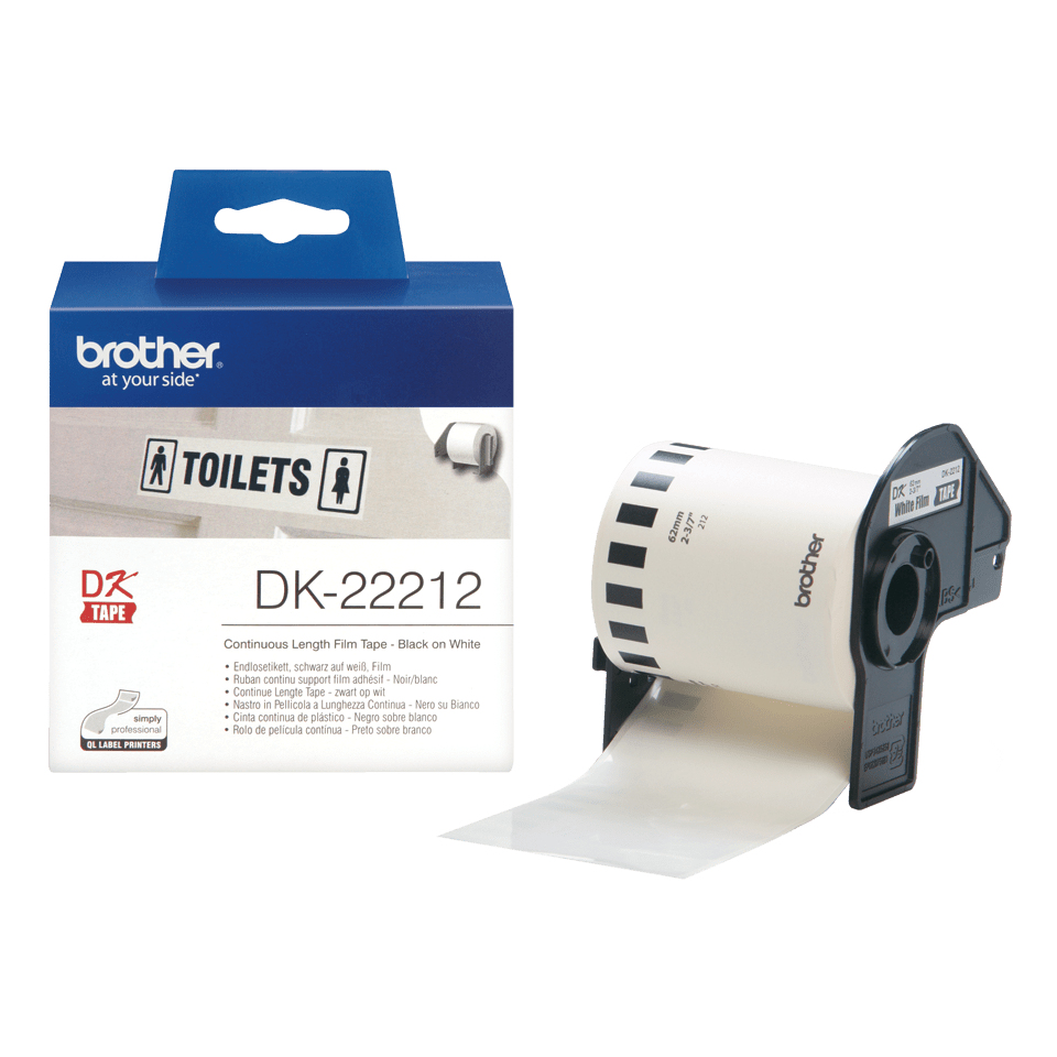 [DK22212] ORIGINAL Brother Etichette Nero su bianco DK-22212 etichetta a lunghezza continua, 62mm bianco 15,24m