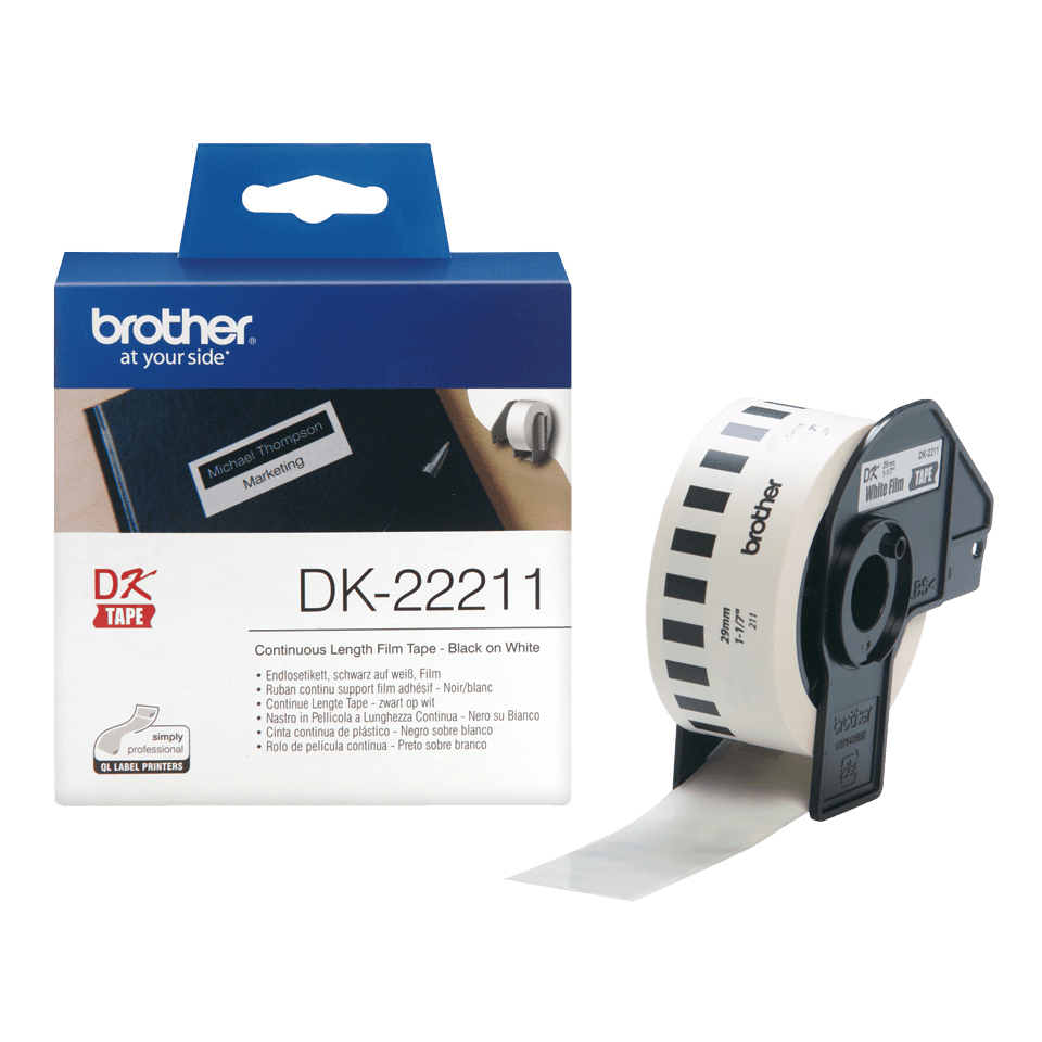 ORIGINAL Brother Etichette Nero su bianco DK-22211 etichetta a lunghezza continua, 29mm x 15,24 m bianco