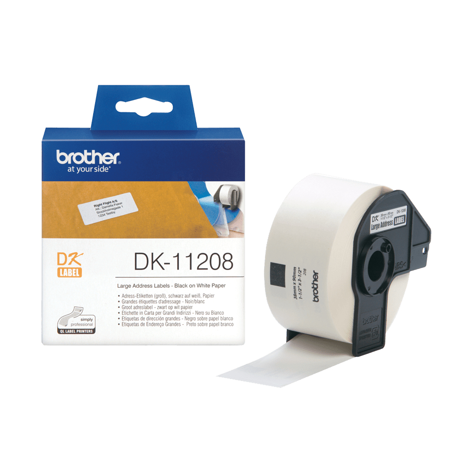 [DK11208] ORIGINAL Brother Etichette Nero su bianco DK-11208 etichette in carta per indirizzi, 38x90 mm bianco 400 et./ruolo