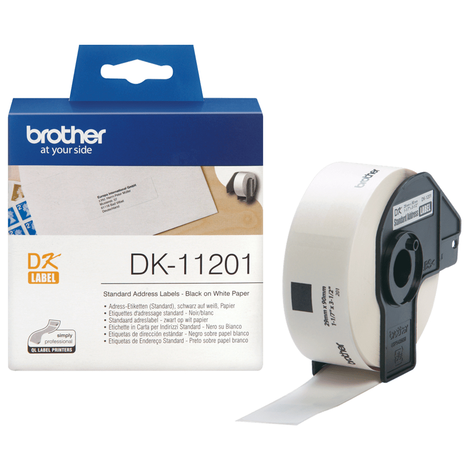 [DK11201] ORIGINAL Brother Etichette Nero su bianco DK-11201 etichette in carta per indirizzi, 29x90 mm bianco 400 et./ruolo