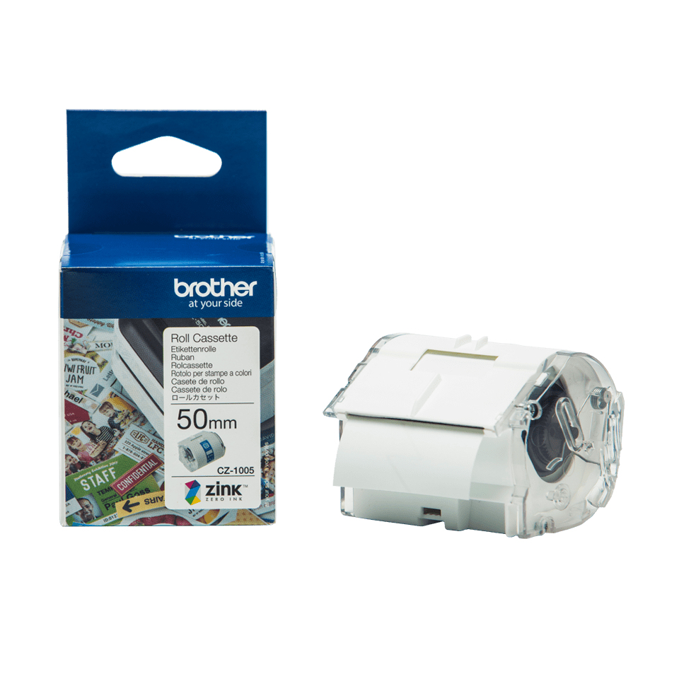 ORIGINAL Brother Etichette Bianco / Trasparente CZ-1005 50 mm Rotolo di etichette colorate 50 mm x 5 m, autoadesive