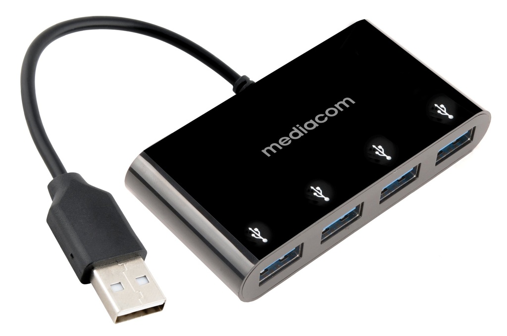 [MD-U101] Mediacom MD-U101 hub di interfaccia USB 3.2 Gen 1 (3.1 Gen 1) Type-A Nero