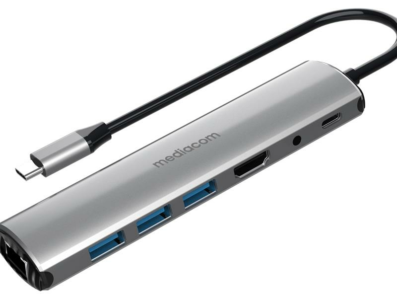 [MD-C313] Mediacom MD-C313 replicatore di porte e docking station per laptop USB 3.2 Gen 1 (3.1 Gen 1) Type-C Alluminio