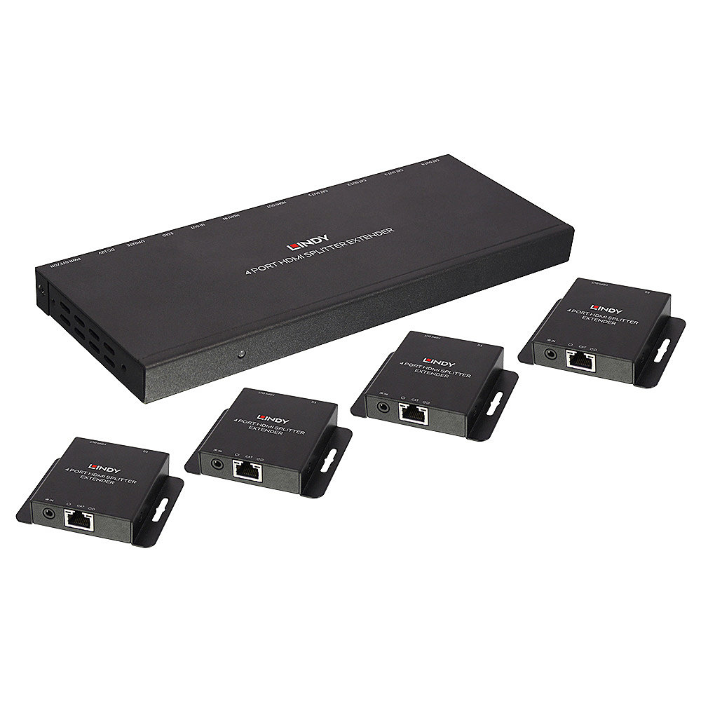 [38155] Lindy 70m Cat.6 4 Port HDMI 4K30 and IR Splitter Extender with Loop Out