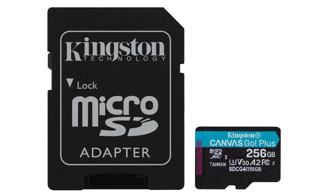 [SDCG4/256GB] Kingston Technology Scheda microSDXC Canvas Go Plus Gen4 200MB/s A2 U3 V30 da 256 GB + adattatore