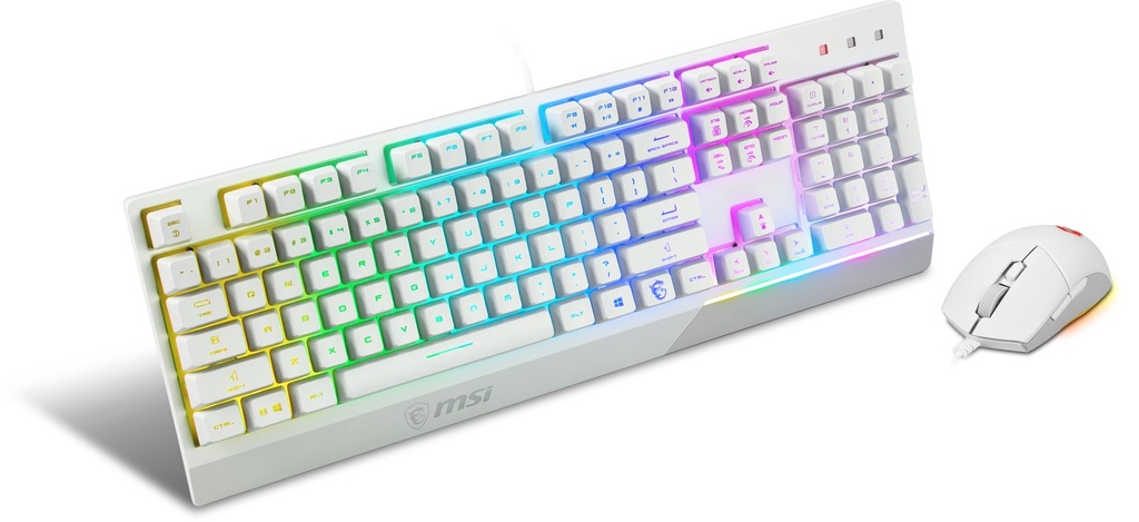 MSI VIGOR GK30 COMBO WHITE MEMchanical Gaming Keyboard + Gaming Mouse Bundle 'UK Layout, 6-Zone RGB Lighting Keyboard, Dual-Zone RGB Lighting Mouse, 5000 DPI Optical Sensor, Center'
