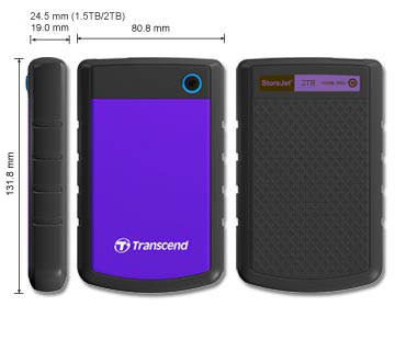 [TS2TSJ25H3P] Transcend StoreJet 25H3P (USB 3.0), 2TB disco rigido esterno 5400 Giri/min 2.5" Micro-USB B 3.2 Gen 1 (3.1 Gen 1) Nero, Viola