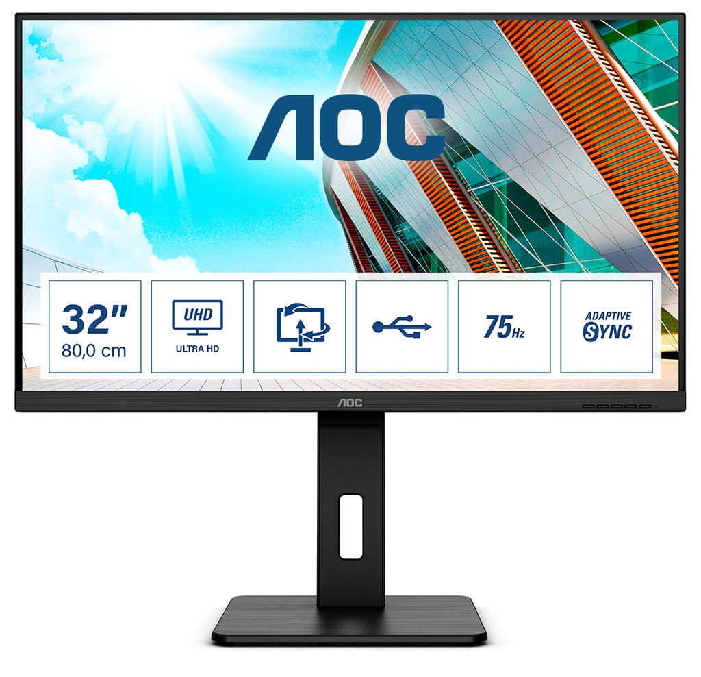 [U32P2] AOC P2 U32P2 computer monitor 80 cm (31.5") 3840 x 2160 pixels 4K Ultra HD LED Black