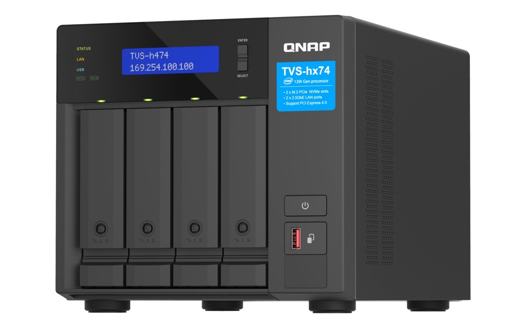 [TVS-H474-PT-8G] QNAP TVS-H474 NAS Tower Intel® Pentium® G7400 8 GB DDR4 0 TB QuTS hero Black