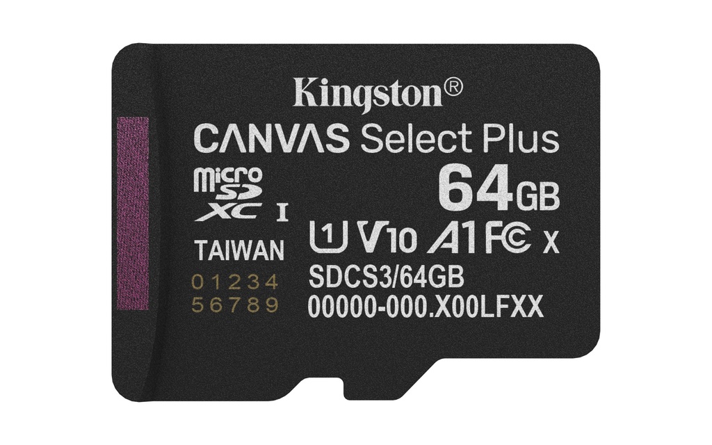 [SDCS3/64GBSP] Kingston Technology 64GB micSDXC Canvas Select Plus Gen3 100R A1 (Adattatore SD non incluso)