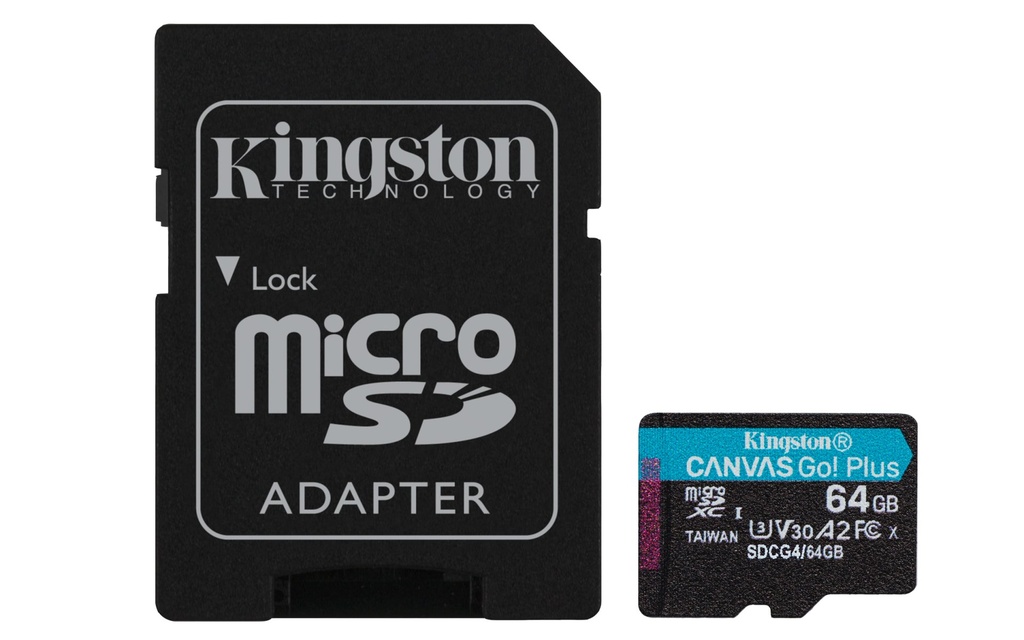 [SDCG4/64GB] Scheda microSDXC Canvas Go Plus Kingston Technology Gen4 200MB/s A2 U3 V30 da 64 GB + adattatore