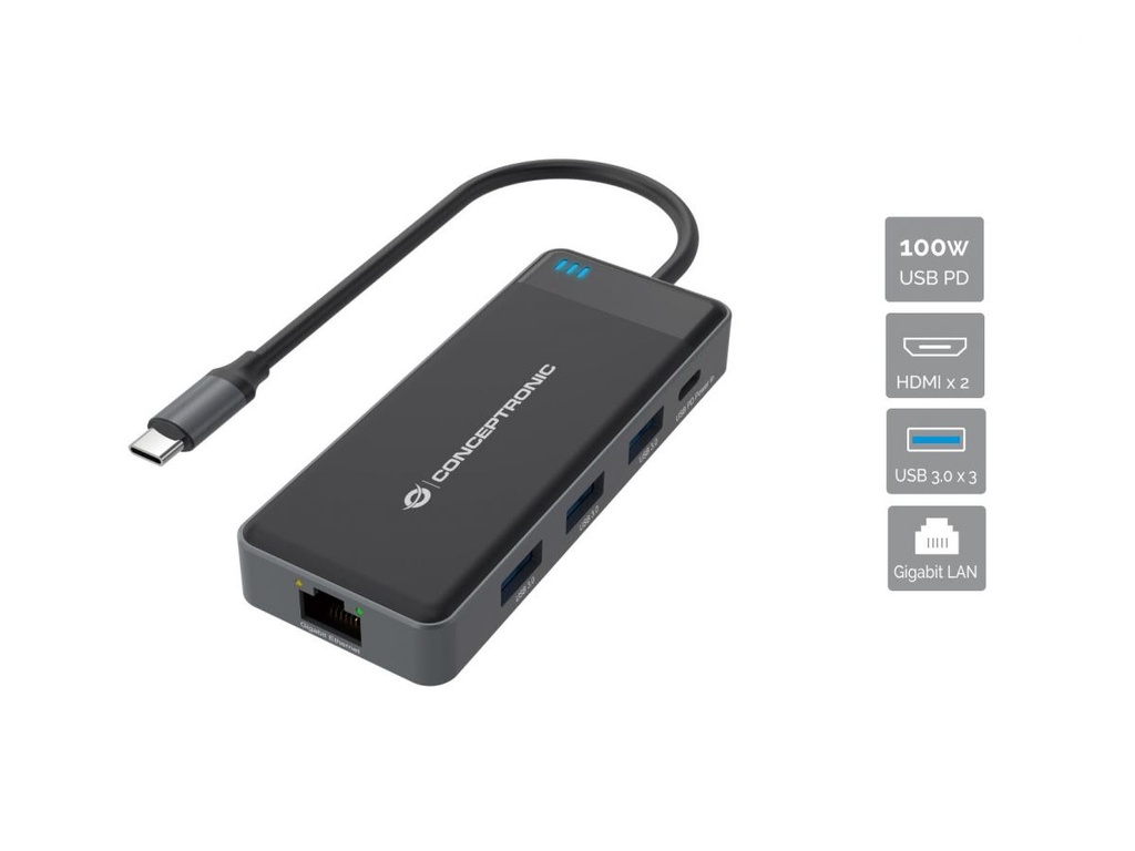 [DONN014G] Conceptronic DONN14G replicatore di porte e docking station per laptop Cablato USB 3.2 Gen 1 (3.1 Gen 1) Type-C Grigio