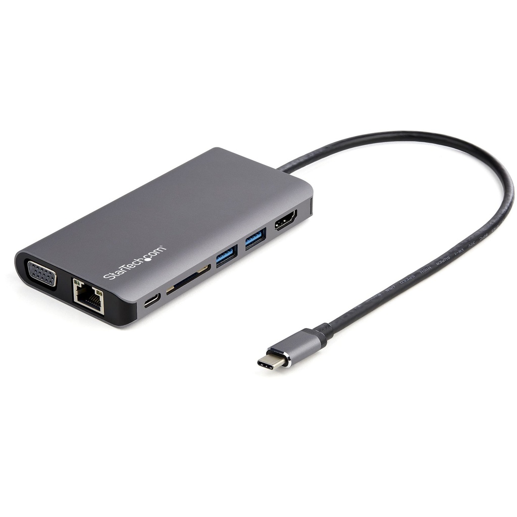[DKT30CHVAUSP] StarTech.com Adattatore multiporta USB C - Mini dock da viaggio USB-C con HDMI 4K o VGA 1080p - Hub USB 3.0 3x, SD, GbE, audio, pass-through PD da 100 W - Docking station portatile per laptop / tablet