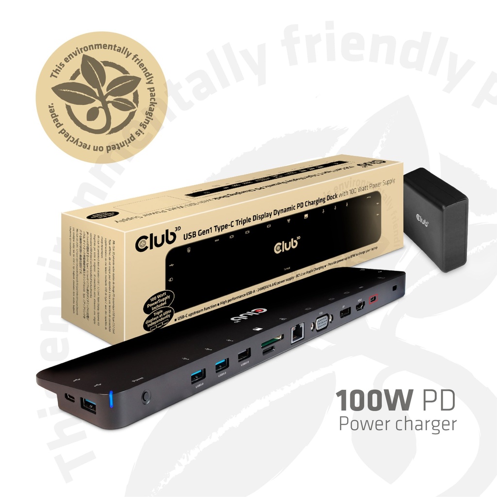[CSV-1564W100] CLUB3D CSV-1564W100 replicatore di porte e docking station per laptop USB 3.2 Gen 1 (3.1 Gen 1) Type-C Nero