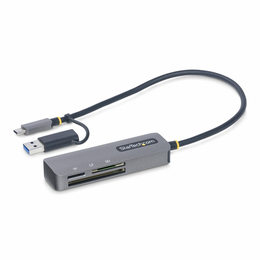 [FCREADMICRO3V2] StarTech.com Lettore di schede di memoria multimediale USB 3.0, lettore di schede SD/microSD/CompactFlash, adattatore portatile di schede USB 5Gbps, lettore esterno di schede USB-C con adattatore USB-A collegato
