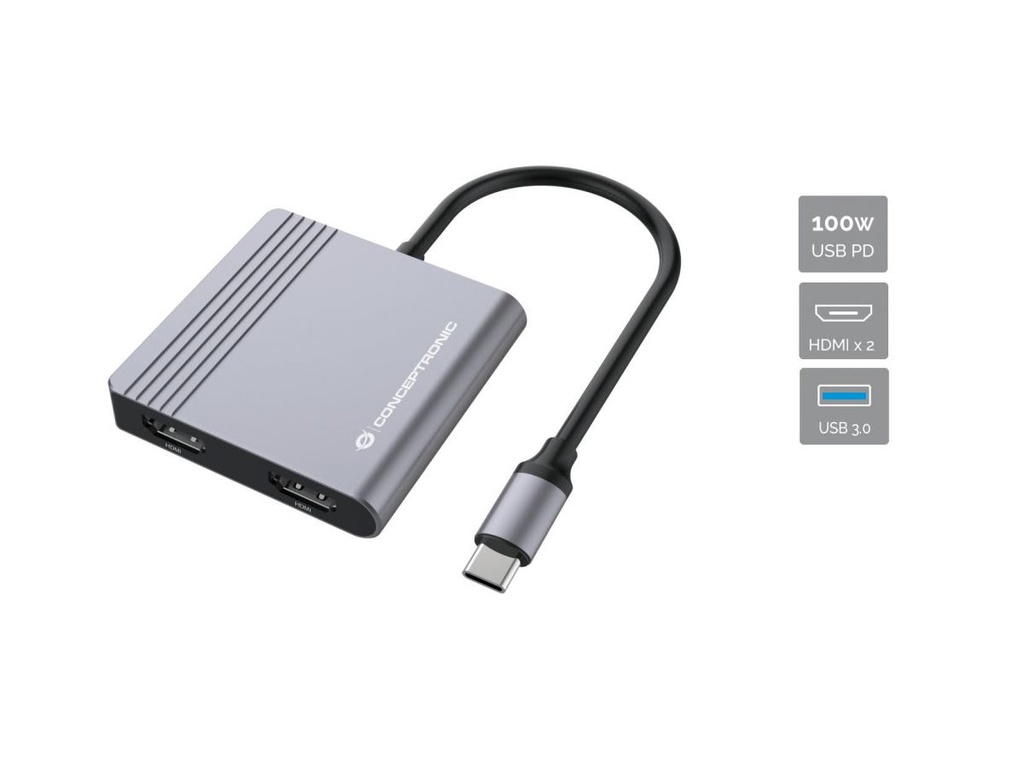 [DONN13G] Conceptronic DONN13G replicatore di porte e docking station per laptop Cablato USB 3.2 Gen 1 (3.1 Gen 1) Type-C Grigio