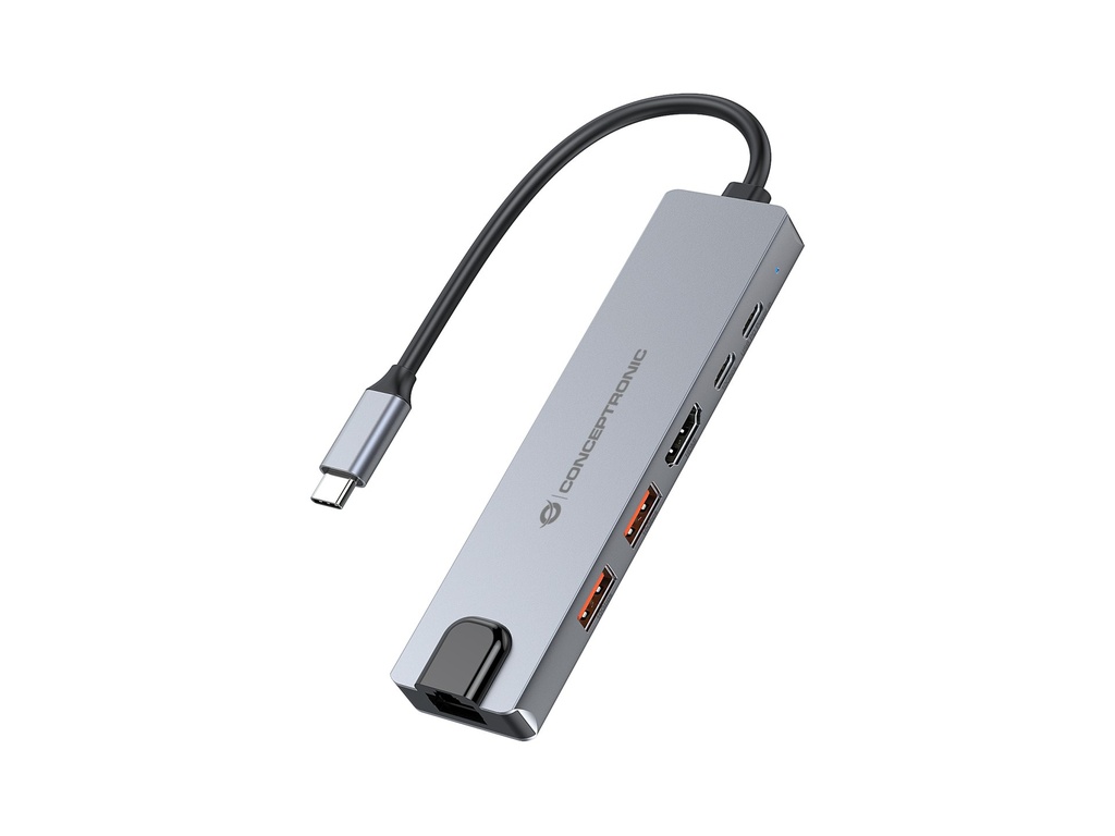 Conceptronic DONN29G 6-in-1 USB 3.2 Gen 2 Docking Station, 4K60Hz HDMI, USB-A 10Gbps x 2, USB-C 10Gbps, GbE LAN, 140W USB PD 3.1