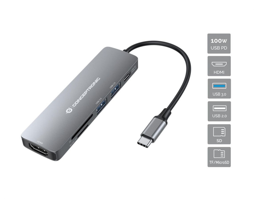 [DONN11G] Conceptronic DONN11G replicatore di porte e docking station per laptop Cablato USB 3.2 Gen 1 (3.1 Gen 1) Type-C Grigio