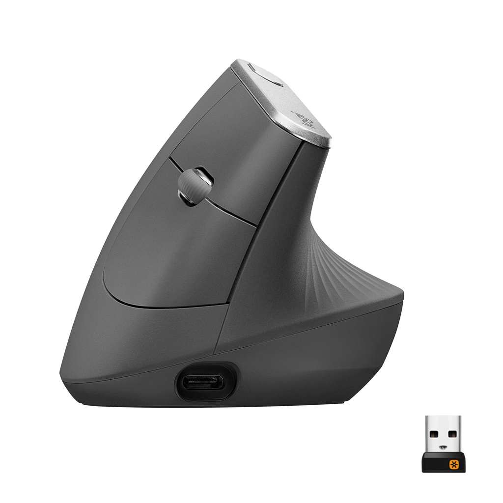 ORIGINAL Logitech Accessori per computer nero / Grigio 910-005448 MX Vertical Mouse Logitech, senza fili, Bluetooth, ergonomico, ottico, destro, 6 pulsanti, 2,4 GHz, ricevitore wireless (USB), Grafite