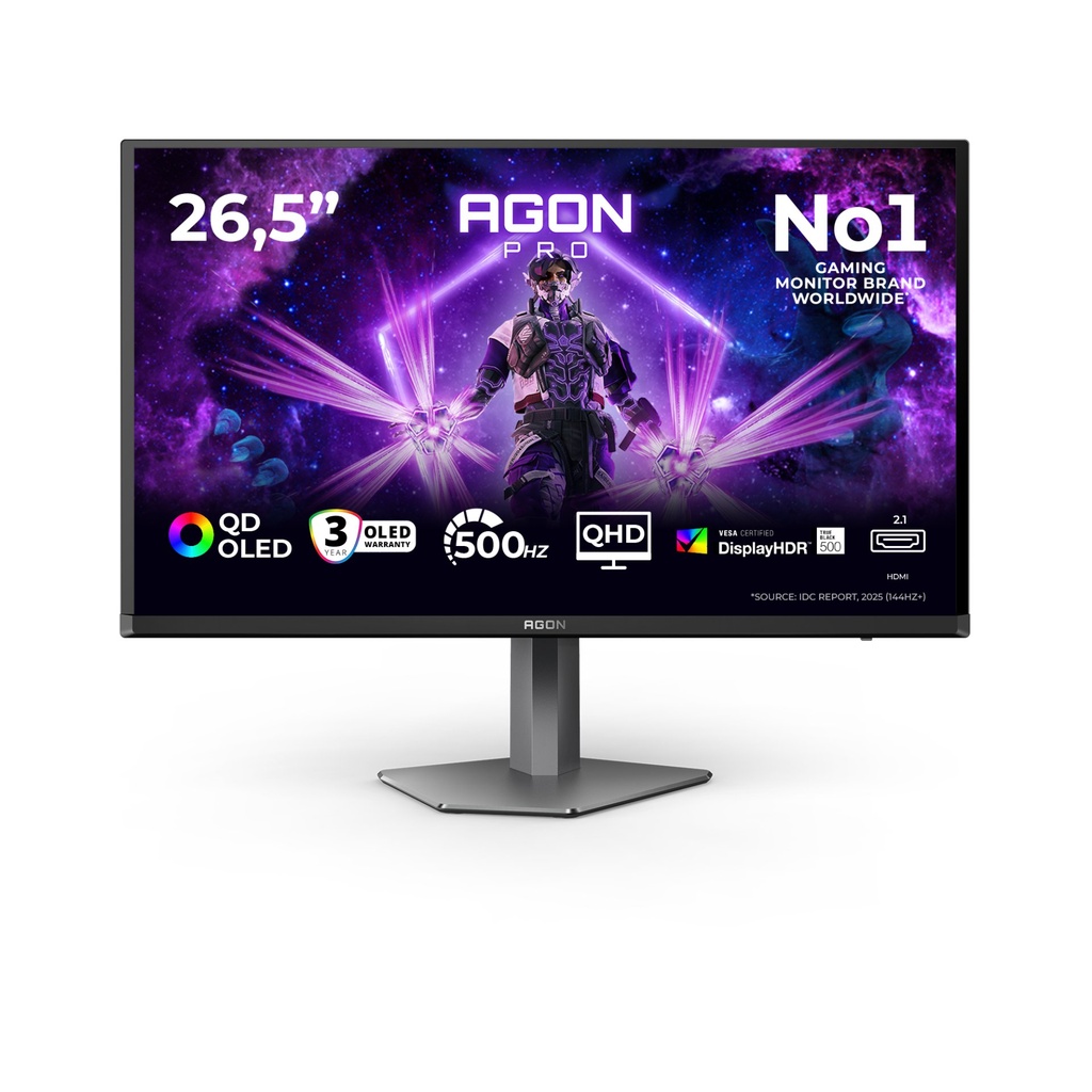 AOC AGON PRO AG276QKD2 computer monitor 67.3 cm (26.5") 2560 x 1440 pixels Quad HD QD-OLED Black, Grey