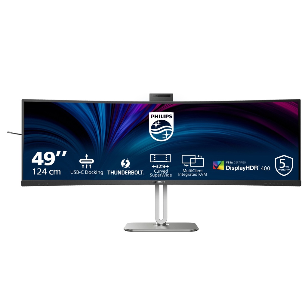 Monitor Philips 49B2U6903CH 49" dunkelGrigio Argento DQHD VA Thunderbolt 4 USB-C Pop-up-Webcam 120Hz