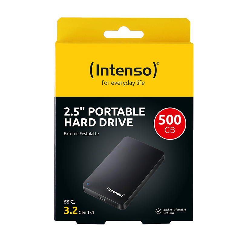 [6021530] Intenso Disco rigido esterno (2,5 pollici), 500 GB, 5400 giri/min, 8 MB cache, USB 3.0, ricondizionato certificato, nero